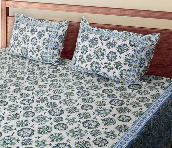 Blue_Cotton_Heritage_Lattice_Double_Bedsheet_With_Pillow_Cover_120X120_Cm
